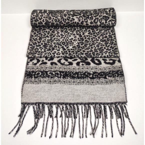 FRAAS Cashmink Scarf Soft Acrylic Animal Leopard Made In Germany Fringed 11”x52” - Picture 5 of 6